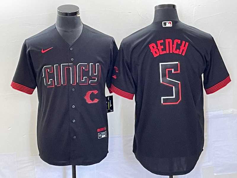 Men%27s Cincinnati Reds #5 Johnny Bench Black 2023 City Connect Cool Base Stitched Baseball Jersey1